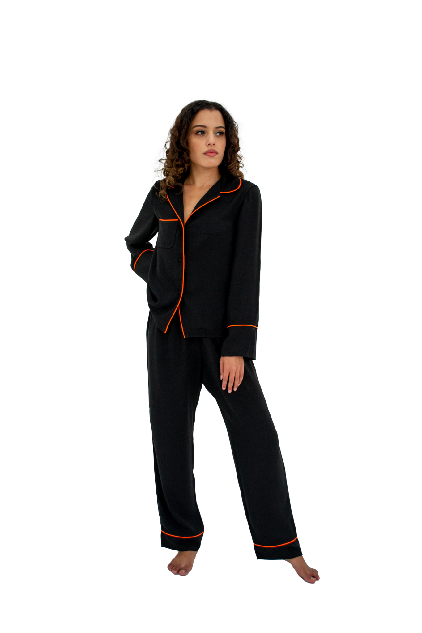 Black linen Blend Lounge wear - Sleepwear Set