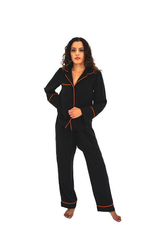 Black linen Blend Lounge wear - Sleepwear Set