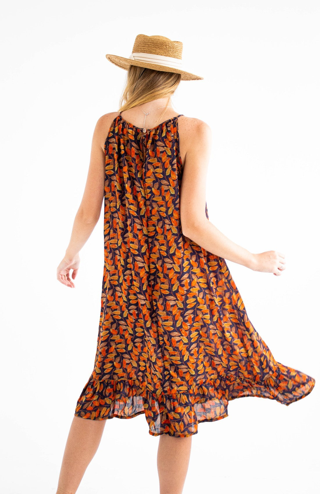 Summer Floral Halter Neck Dress - Cotton