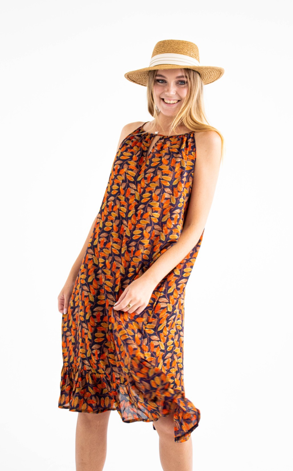 Summer Floral Halter Neck Dress - Cotton