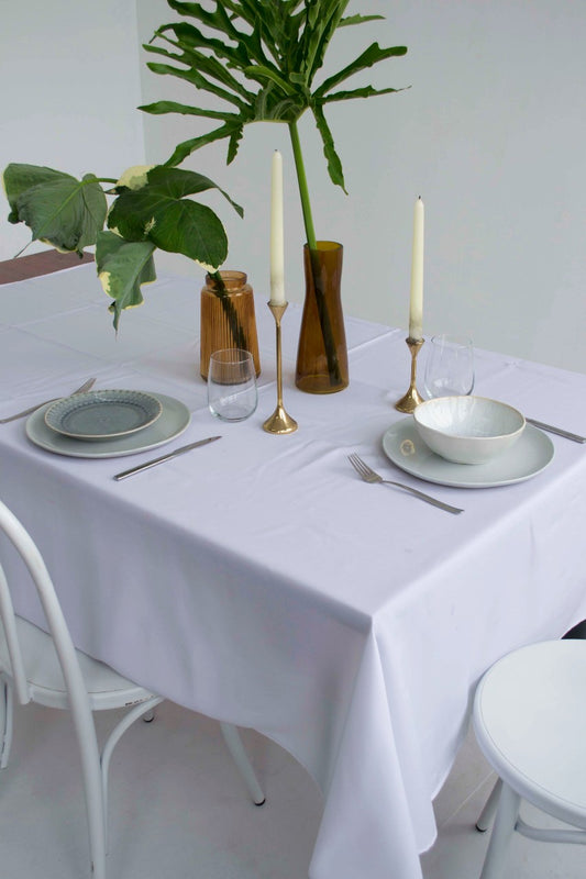 White and Black Table Cloths - 6 Seater Table